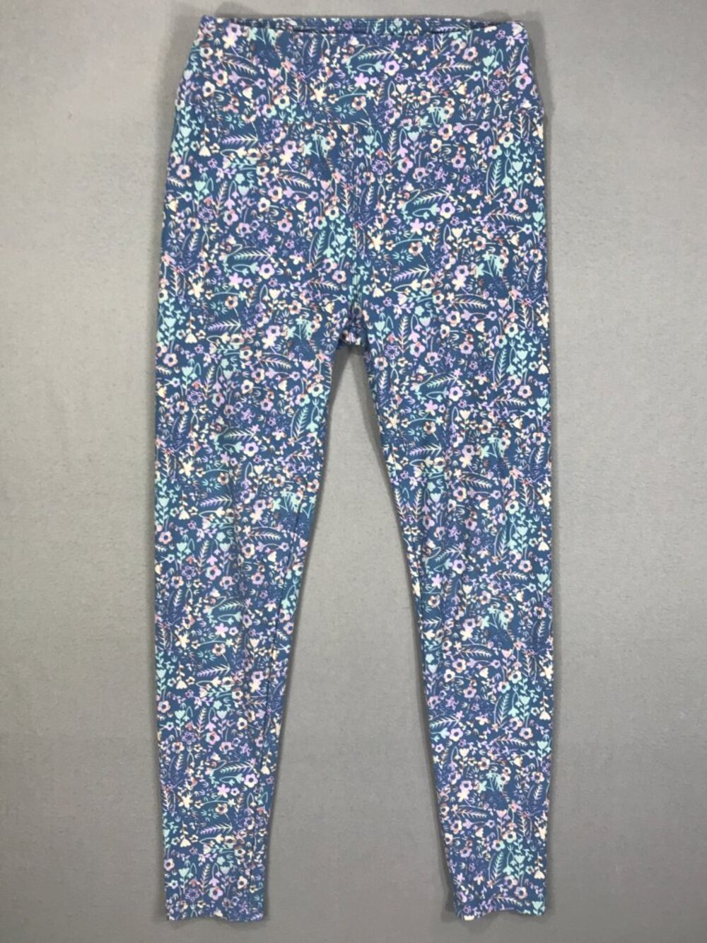 LulaRoe Leggings Women's One Size (2-10) Blue Floral Pull On Skinny Stretch Soft